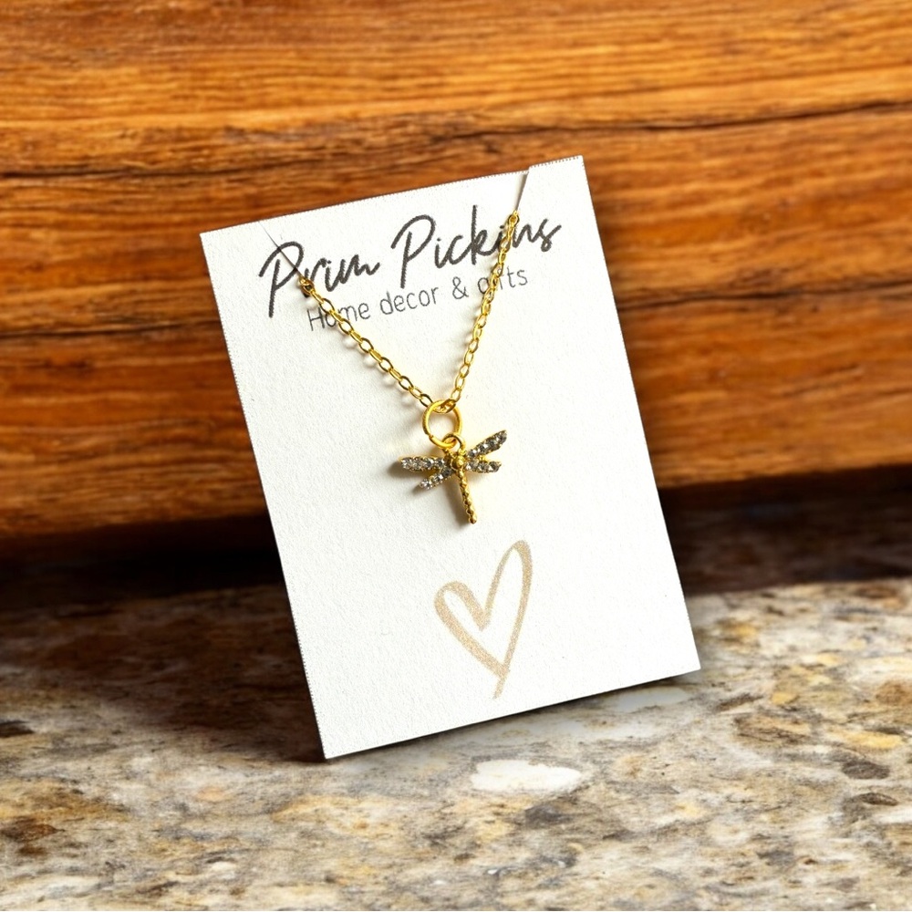 Gold Dragonfly Necklace faux diamond